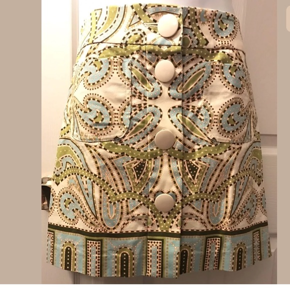 J. CREW Trastevere Paisley Skirt Button Front Mini Aqua Blue Green Ivory A-Line - Picture 2 of 5